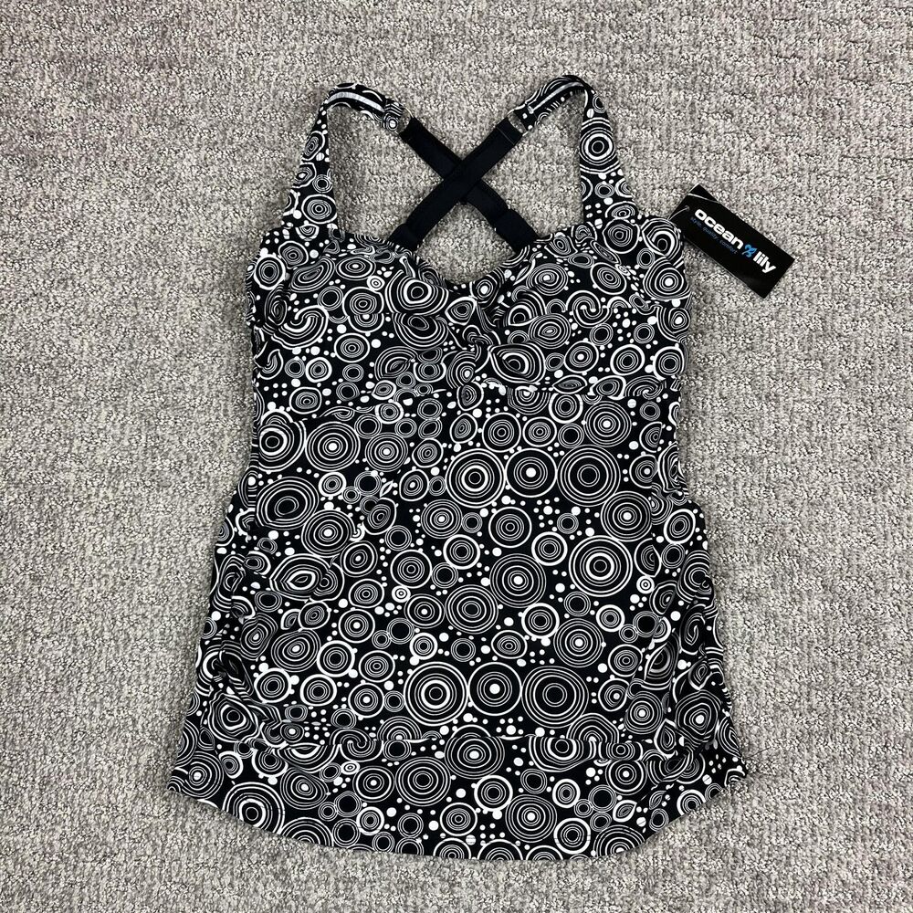Ocean Lily Tankini Swim Top Womens Small Maternity Black Geometric Beach Travel